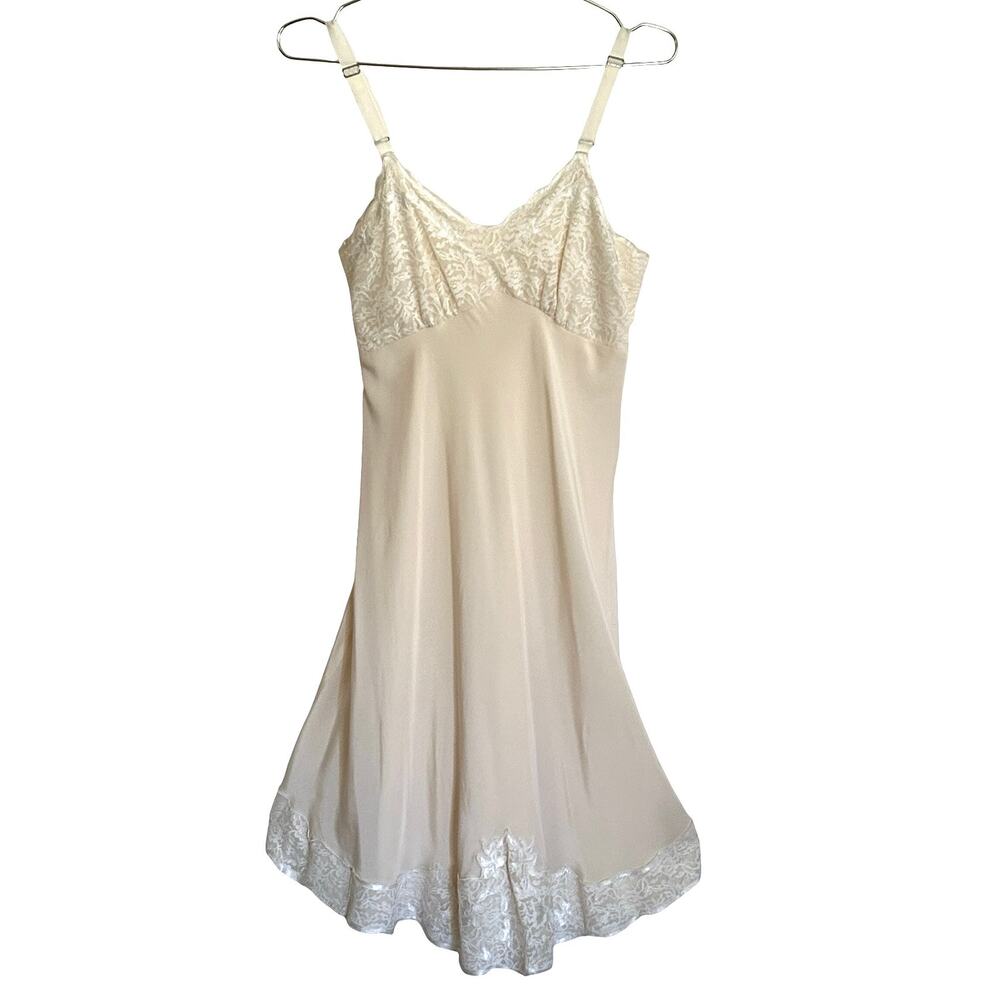 Vintage 1950s Silk Slip Dress Double Layer, Lace Hem - Picture 10 of 11